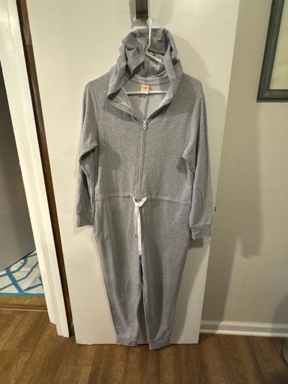 Smash + Tess Black Hooded Long-Sleeve Zipper-Front Lounge Jumpsuit Size Medium